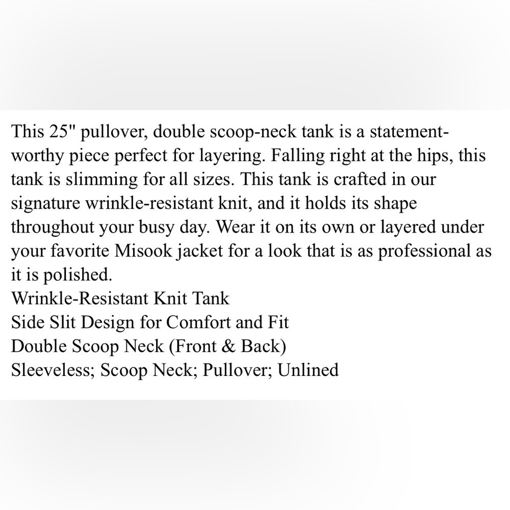 Misook Classic Black Tank Top, Double Scoop Neck, Acrylic Knit Shell, Size XS - Picture 12 of 12